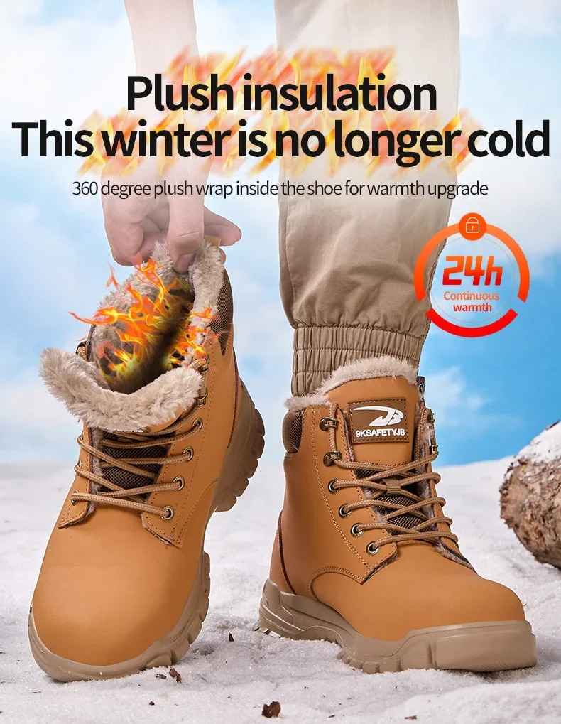 2025Fashion Winter Warm Men's Work Safety Boots Waterproof Sturdy Steel Toe Shoes Sports Shoes Safety Protection Cold Prevention