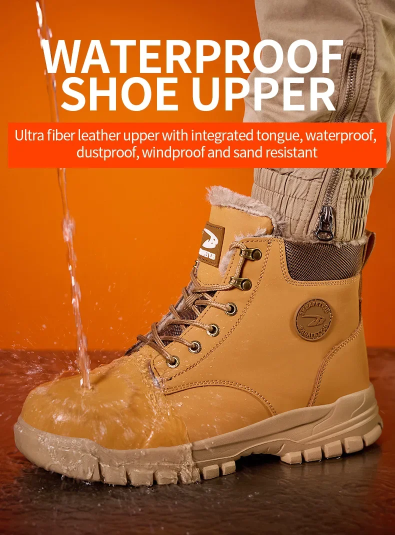 2025Fashion Winter Warm Men's Work Safety Boots Waterproof Sturdy Steel Toe Shoes Sports Shoes Safety Protection Cold Prevention