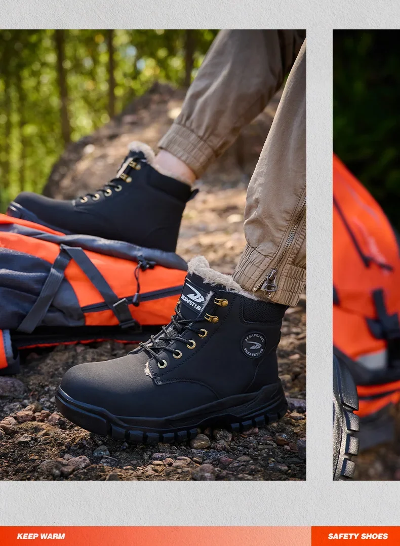 2025Fashion Winter Warm Men's Work Safety Boots Waterproof Sturdy Steel Toe Shoes Sports Shoes Safety Protection Cold Prevention