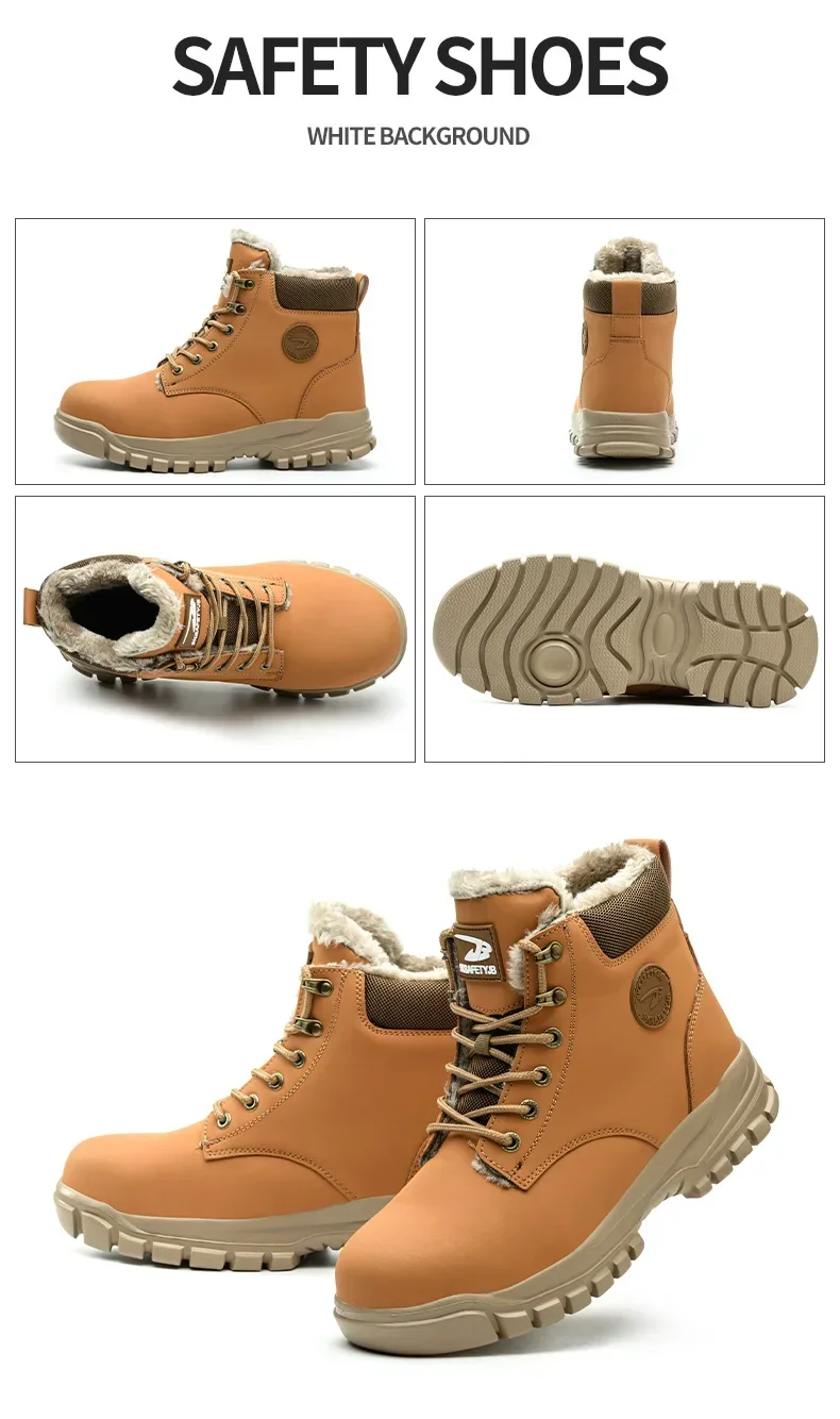 2025Fashion Winter Warm Men's Work Safety Boots Waterproof Sturdy Steel Toe Shoes Sports Shoes Safety Protection Cold Prevention
