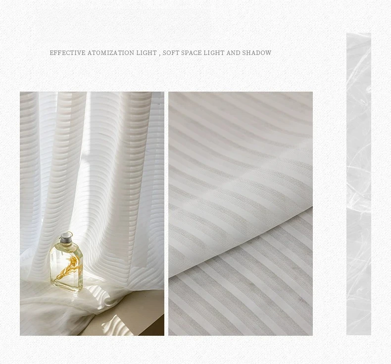 1PC Japanese Simple White Striped Tulle Window Chiffon Sheer Curtains for Living Room Bedroom Dining Luxury Decor Drapes 창문커텐