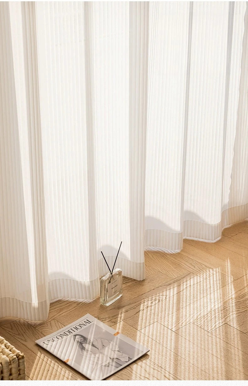 1PC Japanese Simple White Striped Tulle Window Chiffon Sheer Curtains for Living Room Bedroom Dining Luxury Decor Drapes 창문커텐
