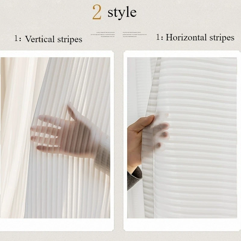 1PC Japanese Simple White Striped Tulle Window Chiffon Sheer Curtains for Living Room Bedroom Dining Luxury Decor Drapes 창문커텐