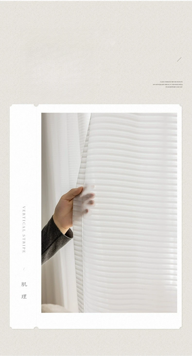1PC Japanese Simple White Striped Tulle Window Chiffon Sheer Curtains for Living Room Bedroom Dining Luxury Decor Drapes 창문커텐