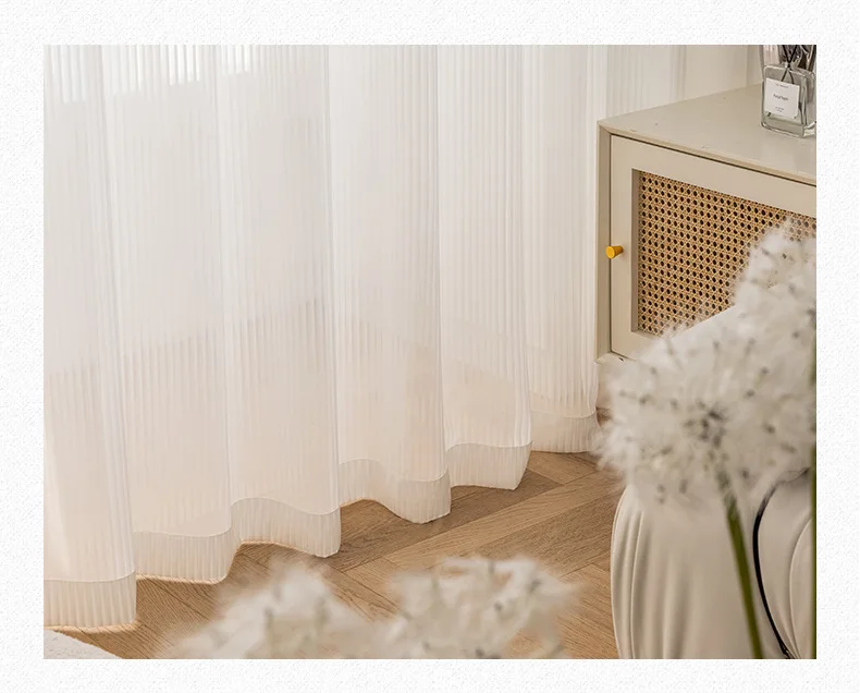 1PC Japanese Simple White Striped Tulle Window Chiffon Sheer Curtains for Living Room Bedroom Dining Luxury Decor Drapes 창문커텐
