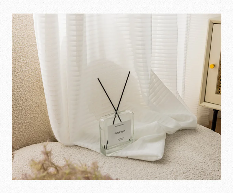 1PC Japanese Simple White Striped Tulle Window Chiffon Sheer Curtains for Living Room Bedroom Dining Luxury Decor Drapes 창문커텐