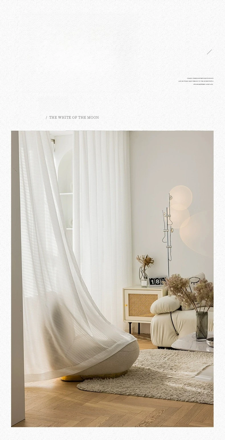 1PC Japanese Simple White Striped Tulle Window Chiffon Sheer Curtains for Living Room Bedroom Dining Luxury Decor Drapes 창문커텐