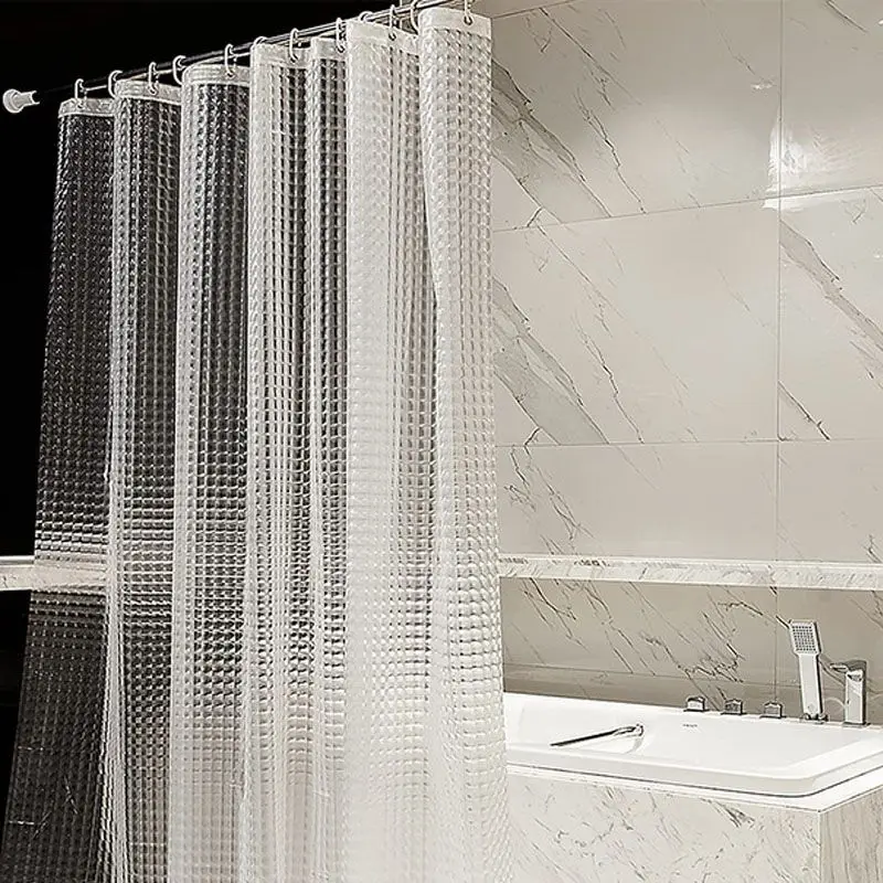 Shower Curtain Water Resistant Mildew Proof Plaid Bathroom Curtains Solid Various Color Transparent Peva Fabric for Toilet 240cm