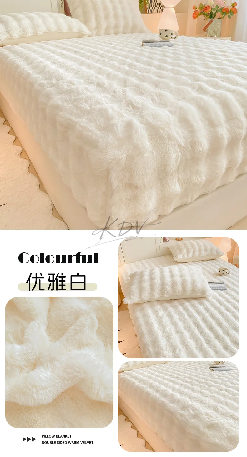 Winter Luxury Warm Faux Fur Fitted Sheet Solid Color Fluffy Soft Long Plush Bed Sheet Set Queen King Thick Padded Mattress Cover