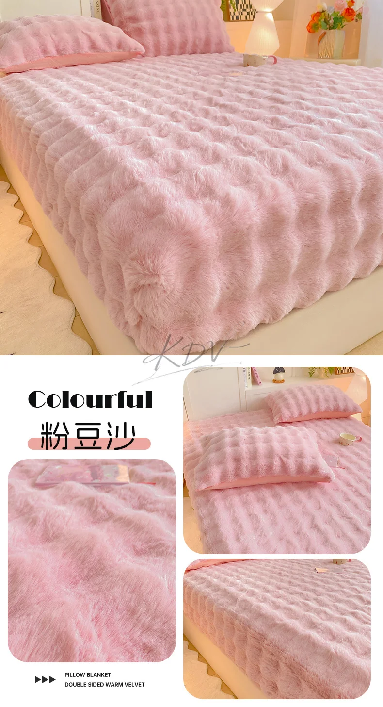 Winter Luxury Warm Faux Fur Fitted Sheet Solid Color Fluffy Soft Long Plush Bed Sheet Set Queen King Thick Padded Mattress Cover