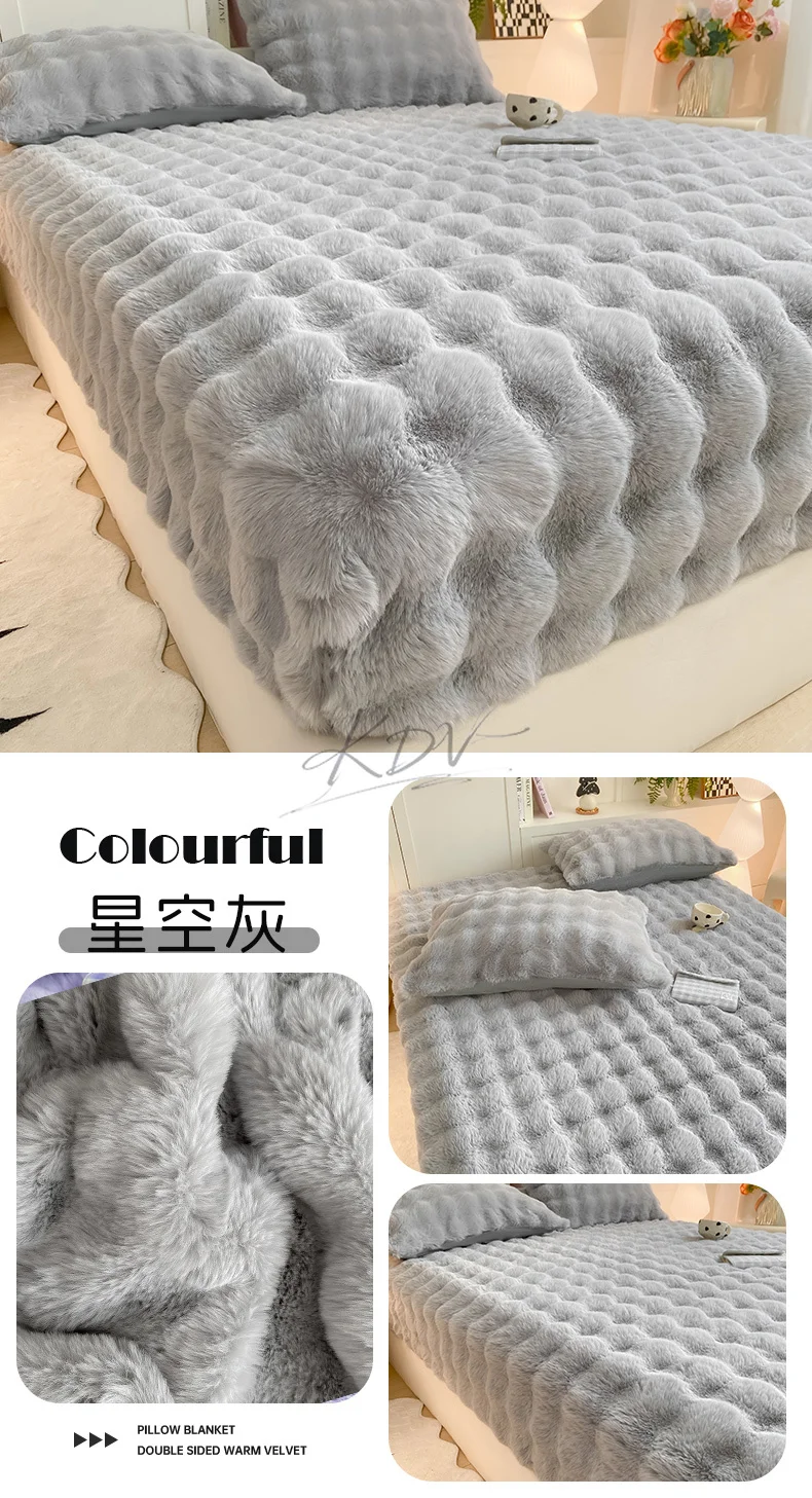 Winter Luxury Warm Faux Fur Fitted Sheet Solid Color Fluffy Soft Long Plush Bed Sheet Set Queen King Thick Padded Mattress Cover