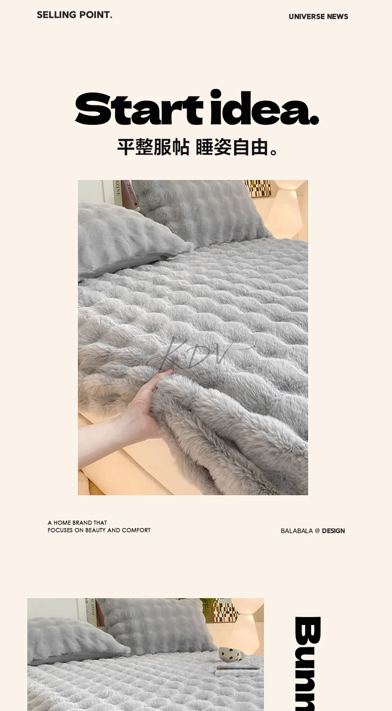 Winter Luxury Warm Faux Fur Fitted Sheet Solid Color Fluffy Soft Long Plush Bed Sheet Set Queen King Thick Padded Mattress Cover