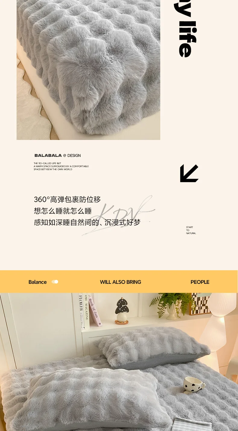 Winter Luxury Warm Faux Fur Fitted Sheet Solid Color Fluffy Soft Long Plush Bed Sheet Set Queen King Thick Padded Mattress Cover