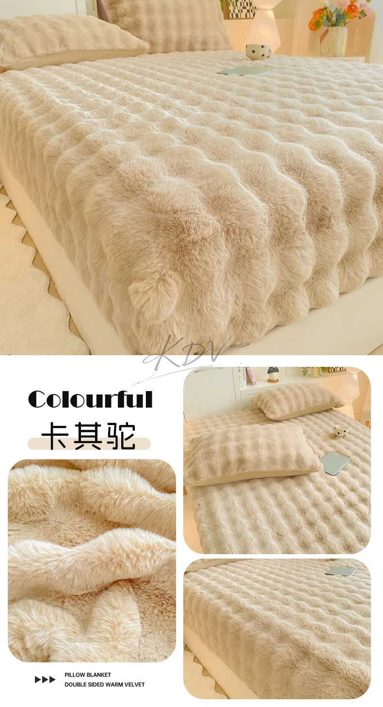 Winter Luxury Warm Faux Fur Fitted Sheet Solid Color Fluffy Soft Long Plush Bed Sheet Set Queen King Thick Padded Mattress Cover