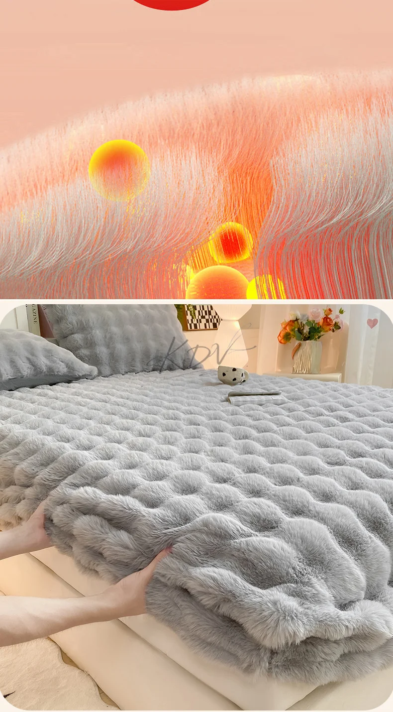 Winter Luxury Warm Faux Fur Fitted Sheet Solid Color Fluffy Soft Long Plush Bed Sheet Set Queen King Thick Padded Mattress Cover