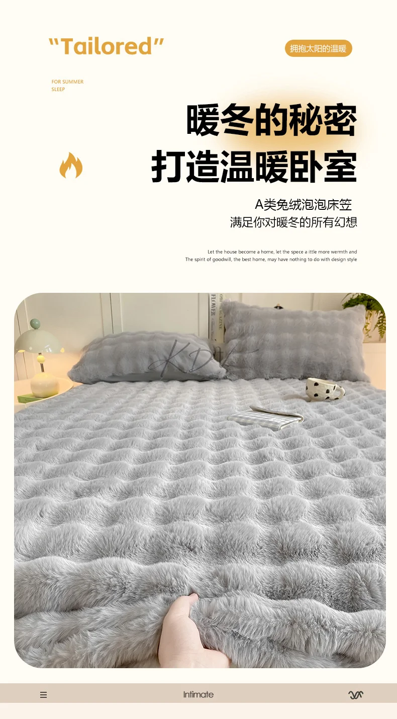 Winter Luxury Warm Faux Fur Fitted Sheet Solid Color Fluffy Soft Long Plush Bed Sheet Set Queen King Thick Padded Mattress Cover