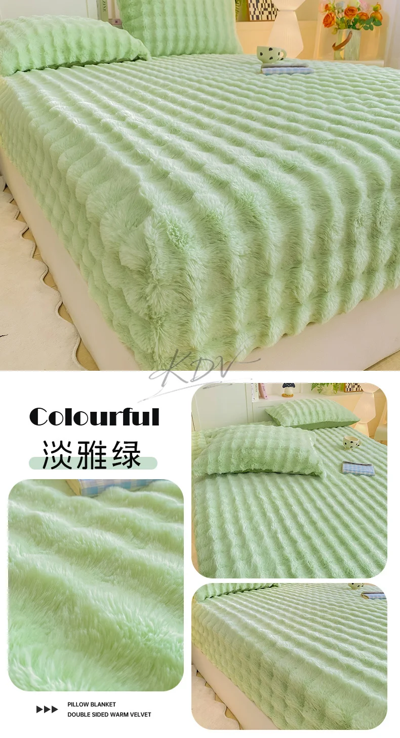 Winter Luxury Warm Faux Fur Fitted Sheet Solid Color Fluffy Soft Long Plush Bed Sheet Set Queen King Thick Padded Mattress Cover
