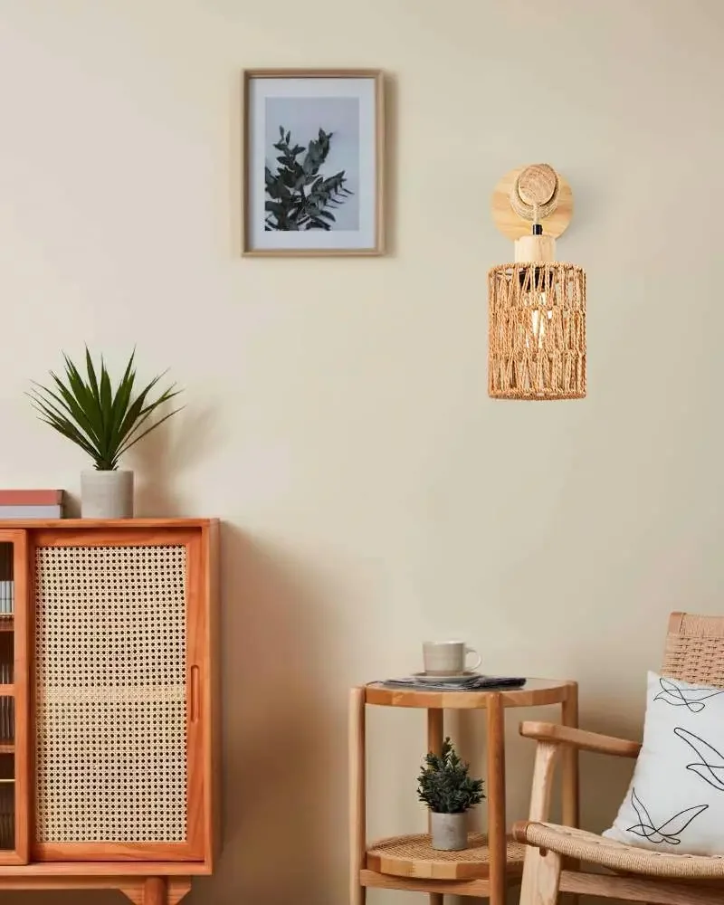 Hemp Rope Design Bedhead Wall Lamp Cylindrical Shaped Wall Light for Bedroom Farmhouse Countryside Decorative Lighting Lampshade