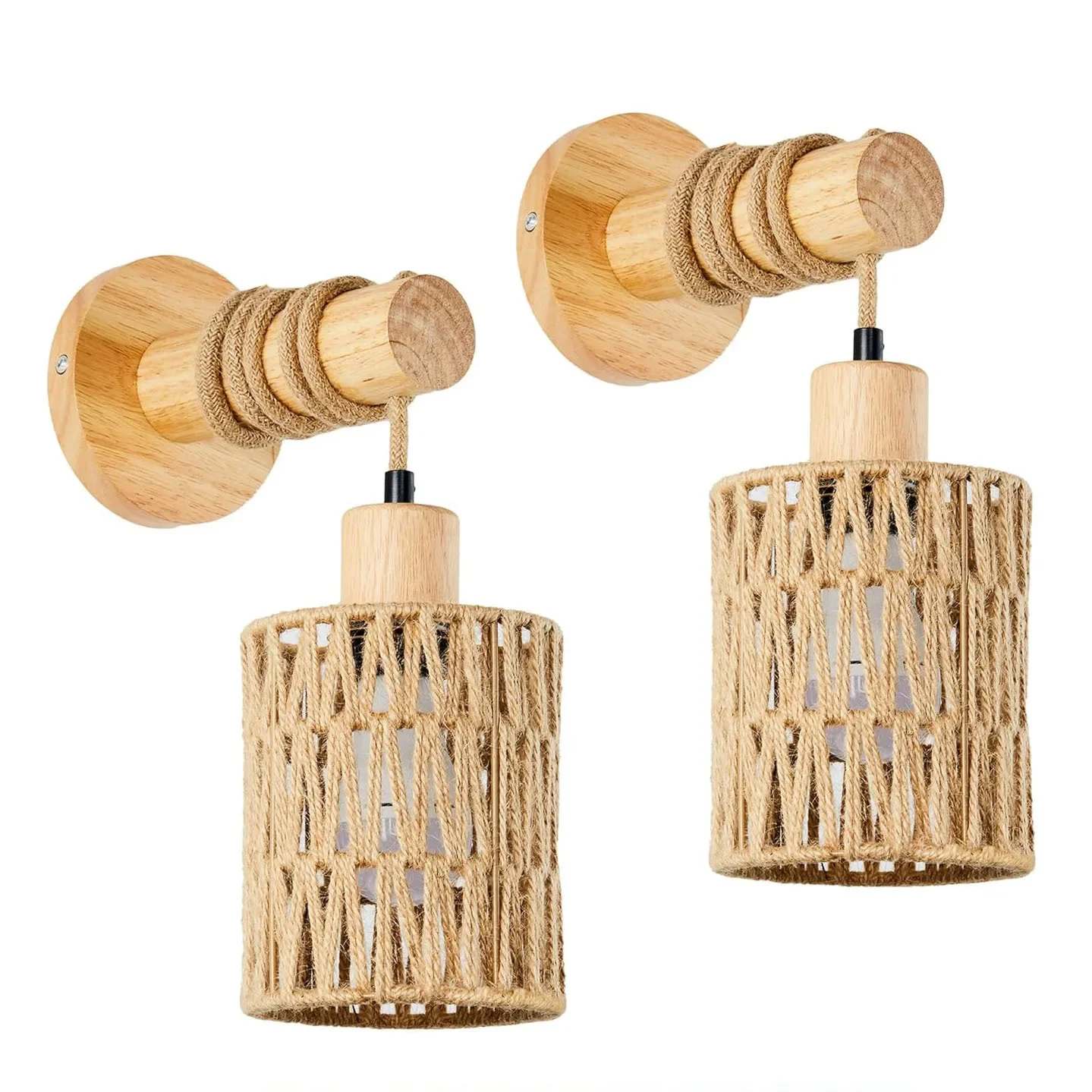 Hemp Rope Design Bedhead Wall Lamp Cylindrical Shaped Wall Light for Bedroom Farmhouse Countryside Decorative Lighting Lampshade