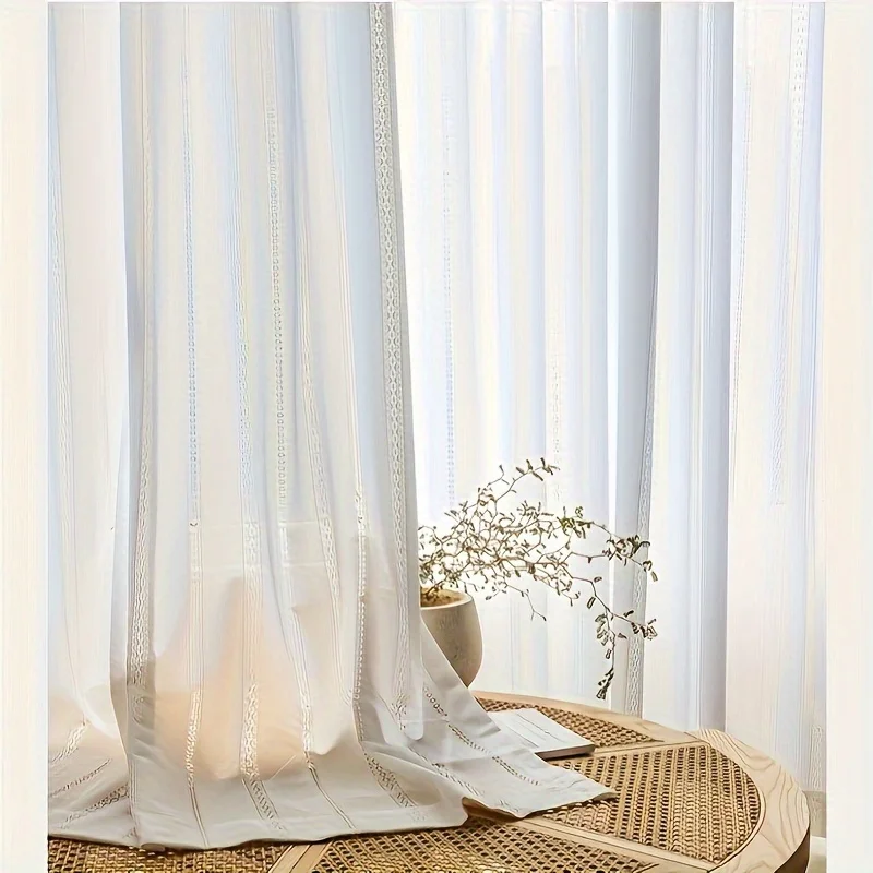 1pc Jacquard Hollow Out White Tulle Window Sher Curtains for Living Room Bedroom Dining Semi Blackout Decor 창문커텐 Rideaux Voi