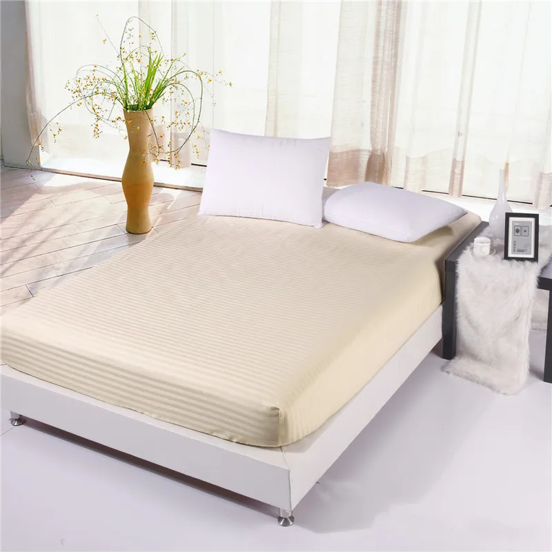 100% Cotton Premium Satin Stripe Encryption Fabric Bed Sheet Four Corners With Elastic160*200cm&200*220cm More Specifications