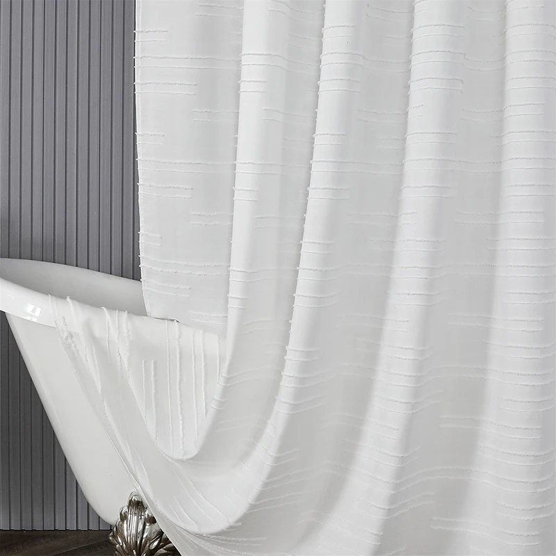 Waterproof Polyester Woven Fabric Shower Curtain White Flocking Shower Curtains for Bathroom Bathtub Bathing Cover with Hooks