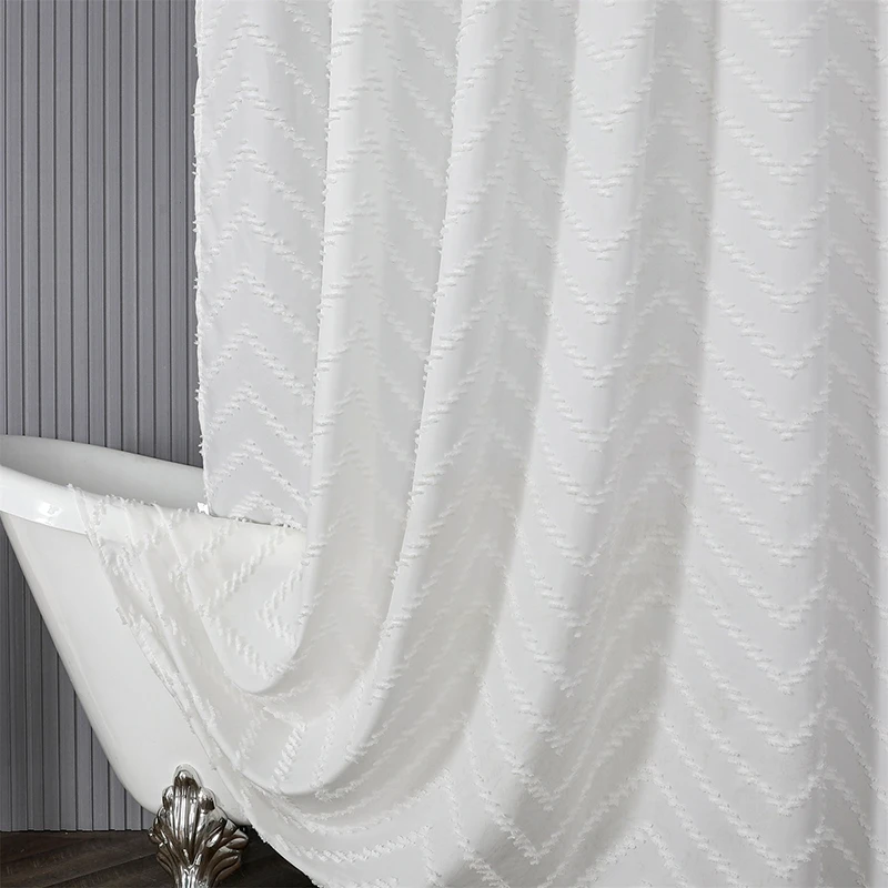 Waterproof Polyester Woven Fabric Shower Curtain White Flocking Shower Curtains for Bathroom Bathtub Bathing Cover with Hooks