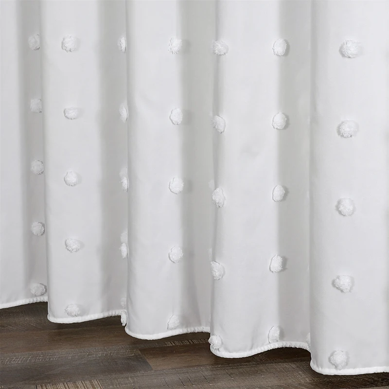 Waterproof Polyester Woven Fabric Shower Curtain White Flocking Shower Curtains for Bathroom Bathtub Bathing Cover with Hooks
