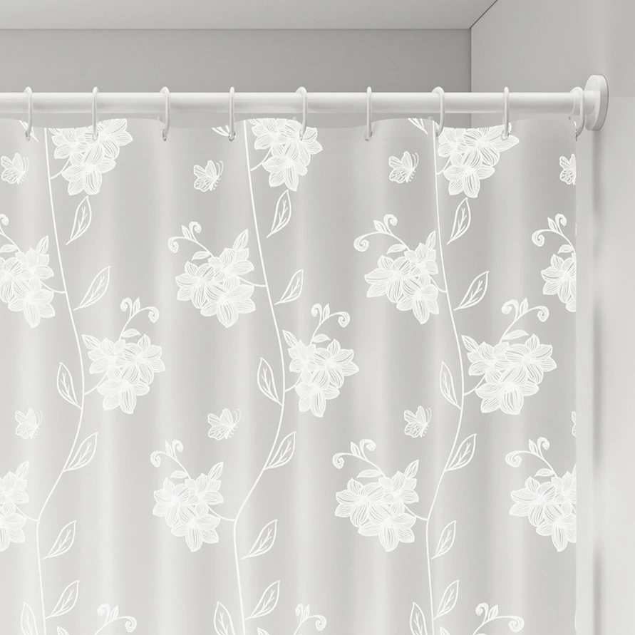Shower Curtain White Floral Printed 240cm Bathroom Shower Curtains Pvea Fabric Luxury Romatic Style Waterproof Bathroom Curtain