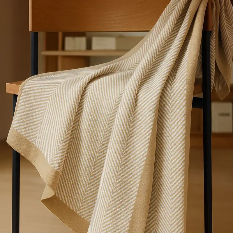 Nordic Striped Printed Airplane Blanket Leisure Living Room Office Sofa Blankets for Single Skin-Friendly and Soft Nap Shawl