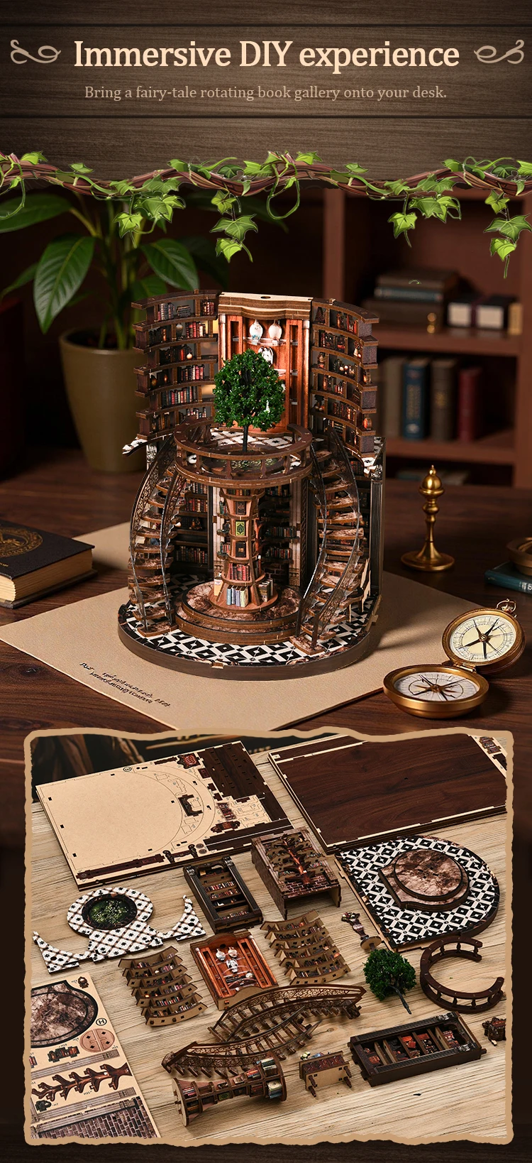 NEW DIY Wooden Book Nook Figurines Miniatures Doll House Kit 3D Puzzle Bookend for Friends Birthday Gifts Home Decor Crafts