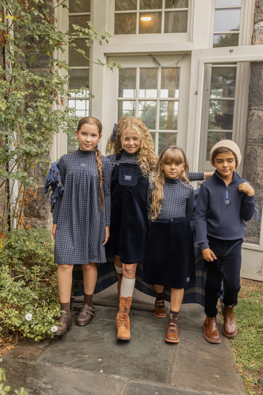 AP AW26 Navy Blue Corduroy Collection Kids Boy Girl Fashion Geometric Print Shirt Family Matching Clothing Dress Top Jumper