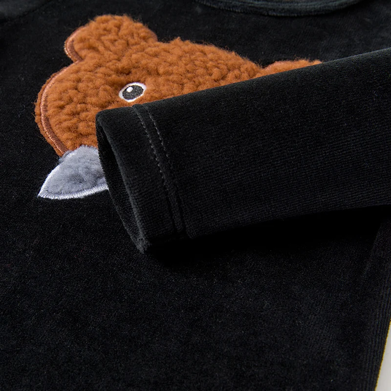 AA-Sibling Family Matching Black Velour Children Pajamas Nightgown baby Romper sherpa Bear Pajamas Set