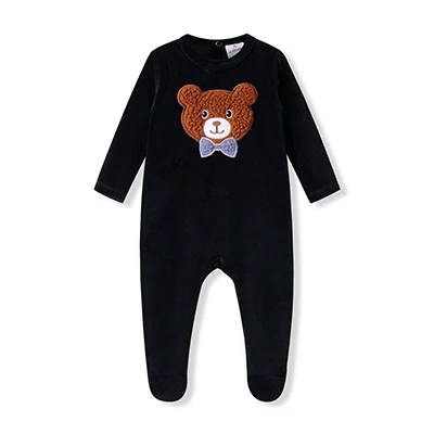 AA-Sibling Family Matching Black Velour Children Pajamas Nightgown baby Romper sherpa Bear Pajamas Set