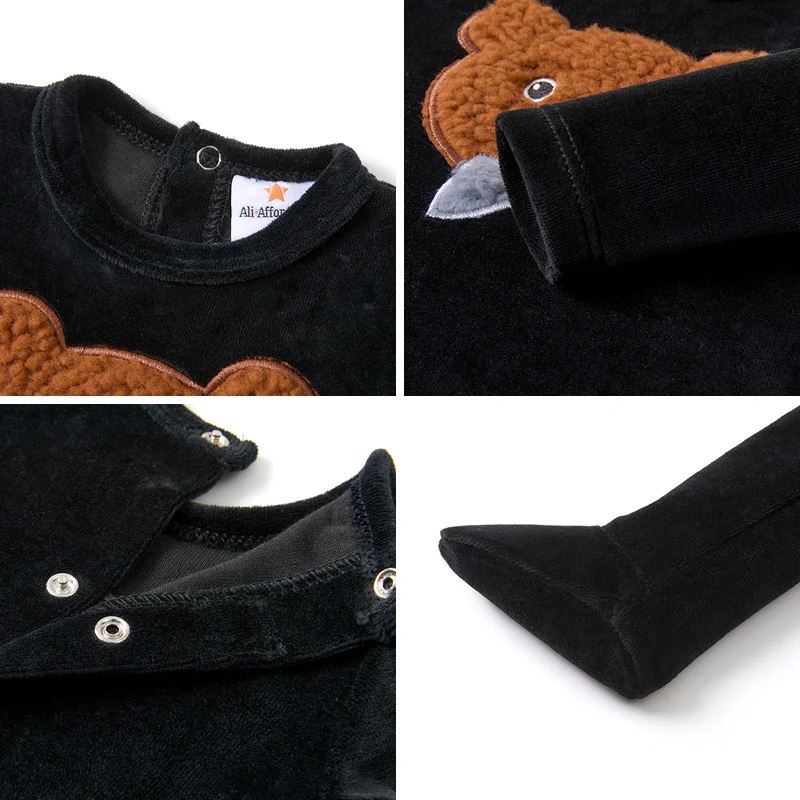 AA-Sibling Family Matching Black Velour Children Pajamas Nightgown baby Romper sherpa Bear Pajamas Set