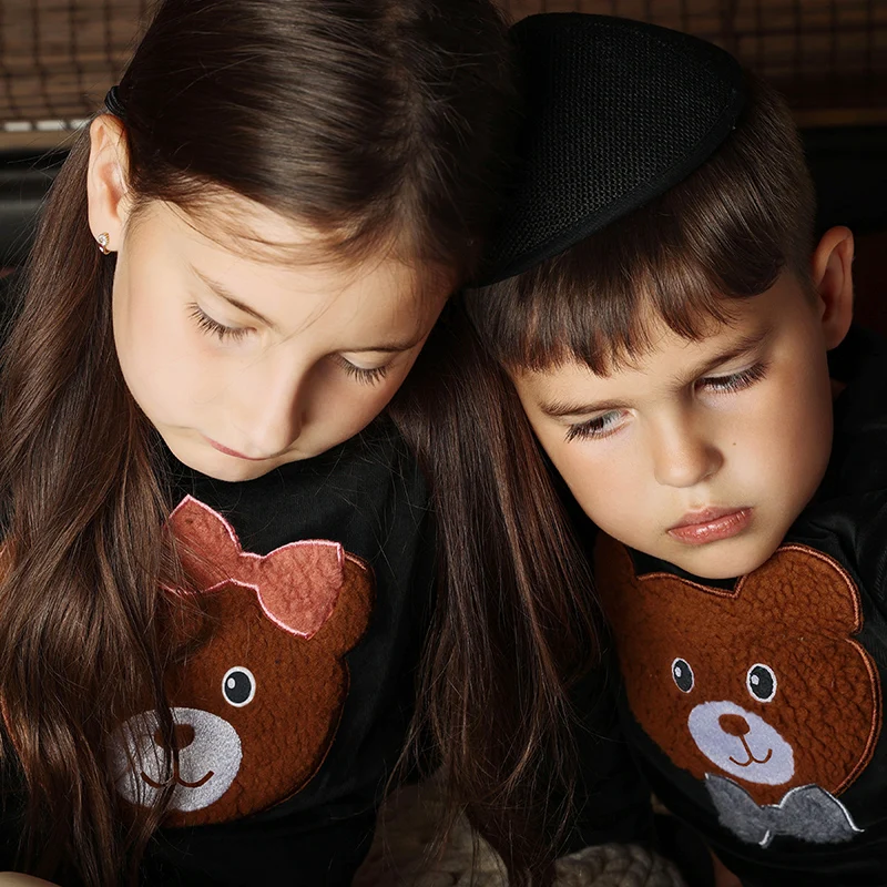 AA-Sibling Family Matching Black Velour Children Pajamas Nightgown baby Romper sherpa Bear Pajamas Set