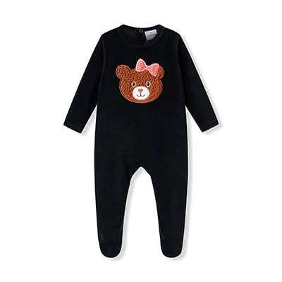 AA-Sibling Family Matching Black Velour Children Pajamas Nightgown baby Romper sherpa Bear Pajamas Set