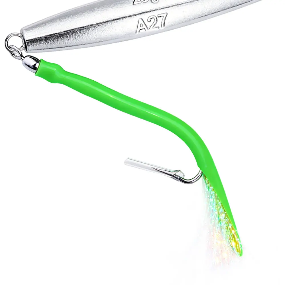 1pc Diamond Jigs Saltwater Fishing Lures Spoon Metal Jig with Tube Tail Trolling Jig Bait Stripers Bass Tuna Surf Fishing