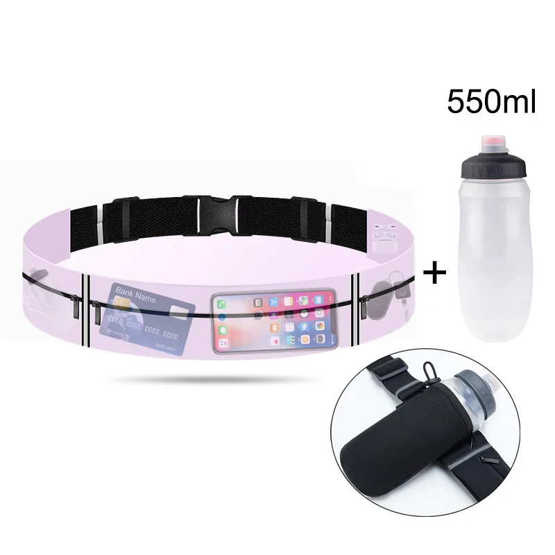 Women Running Belt Waist Bag with Water Bottle 550ml Men Sports Fanny Pack Phone Pouch Jogging Gym Bags Hydration Run