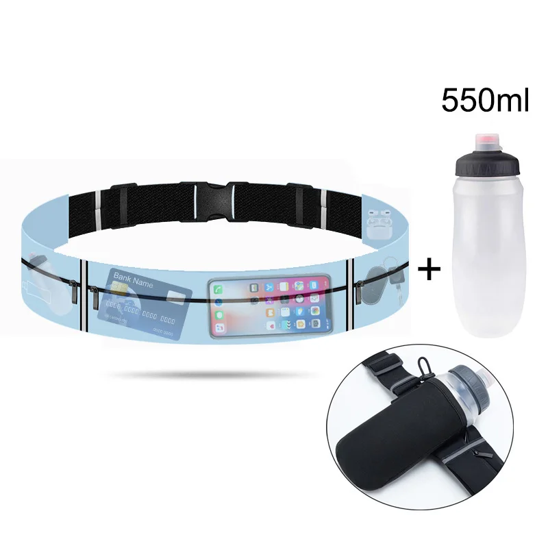 Women Running Belt Waist Bag with Water Bottle 550ml Men Sports Fanny Pack Phone Pouch Jogging Gym Bags Hydration Run