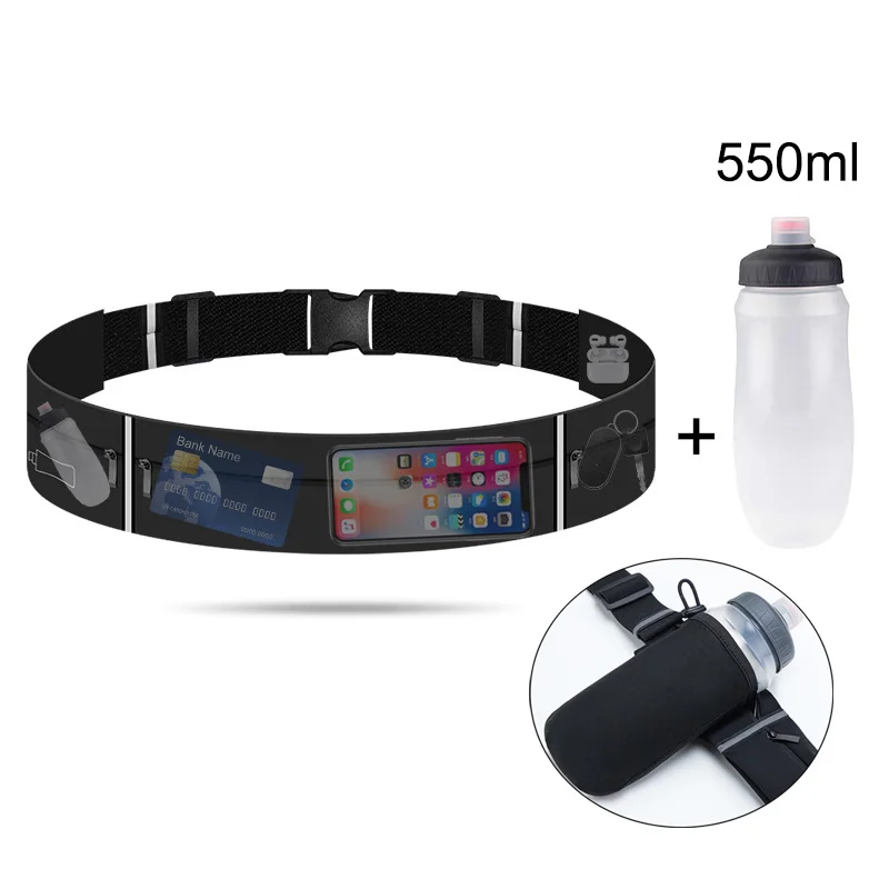 Women Running Belt Waist Bag with Water Bottle 550ml Men Sports Fanny Pack Phone Pouch Jogging Gym Bags Hydration Run