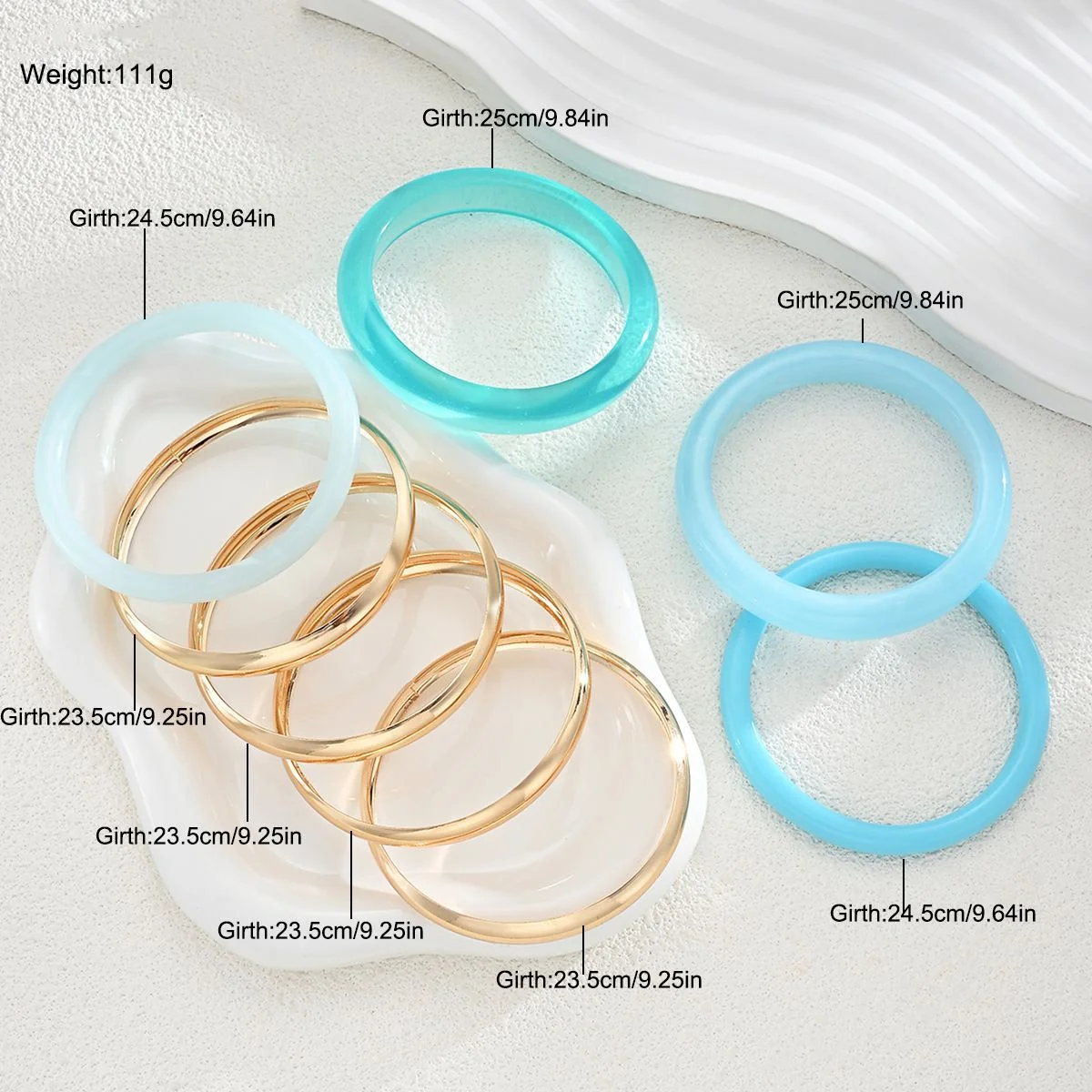 8pcs/4pcs Vintage Bracelet Set for Women Fashion Elegant Minimalist Blue Resin Tie Dye Stackable Bangle Beach Holiday Jewelry