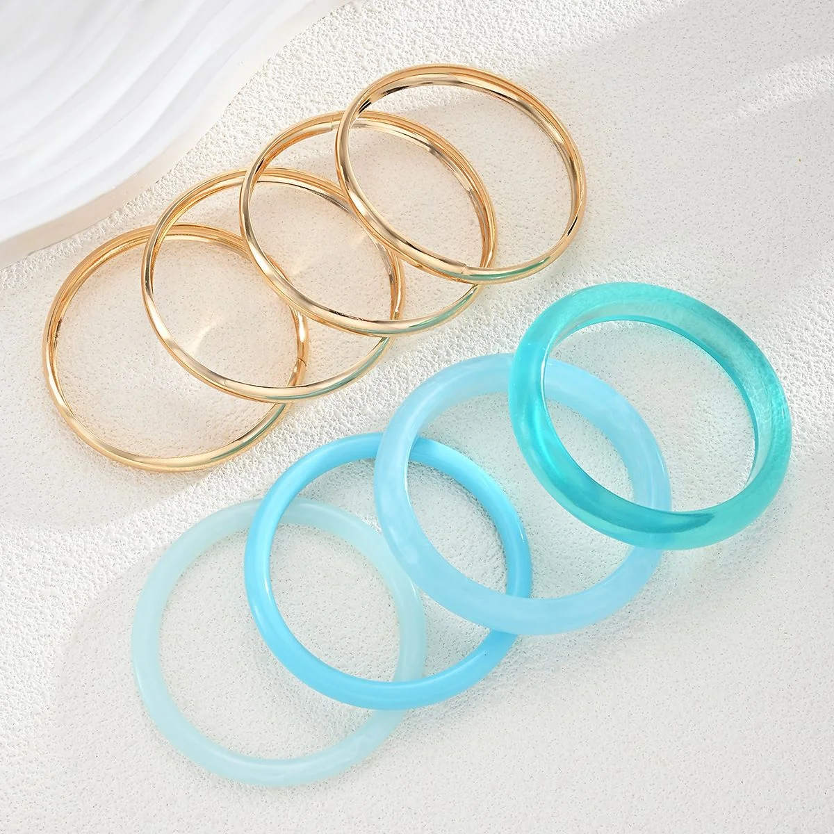 8pcs/4pcs Vintage Bracelet Set for Women Fashion Elegant Minimalist Blue Resin Tie Dye Stackable Bangle Beach Holiday Jewelry