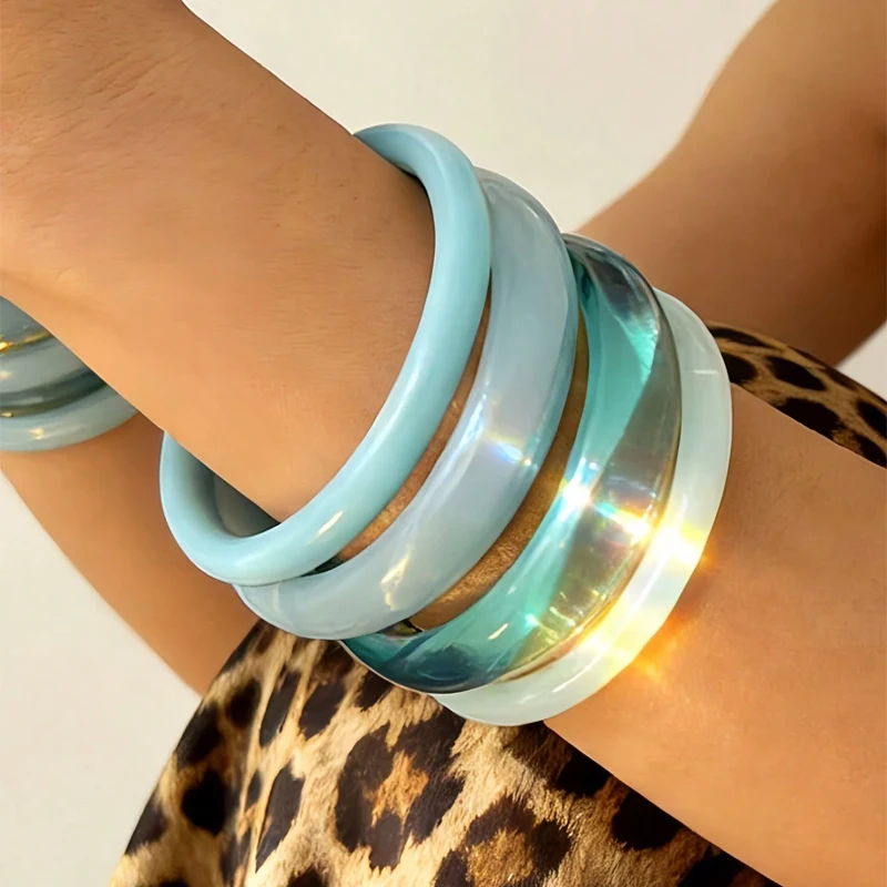 8pcs/4pcs Vintage Bracelet Set for Women Fashion Elegant Minimalist Blue Resin Tie Dye Stackable Bangle Beach Holiday Jewelry