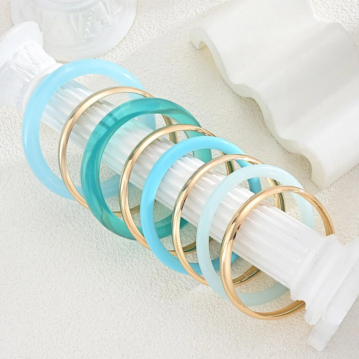 8pcs/4pcs Vintage Bracelet Set for Women Fashion Elegant Minimalist Blue Resin Tie Dye Stackable Bangle Beach Holiday Jewelry