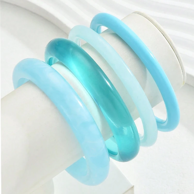 8pcs/4pcs Vintage Bracelet Set for Women Fashion Elegant Minimalist Blue Resin Tie Dye Stackable Bangle Beach Holiday Jewelry