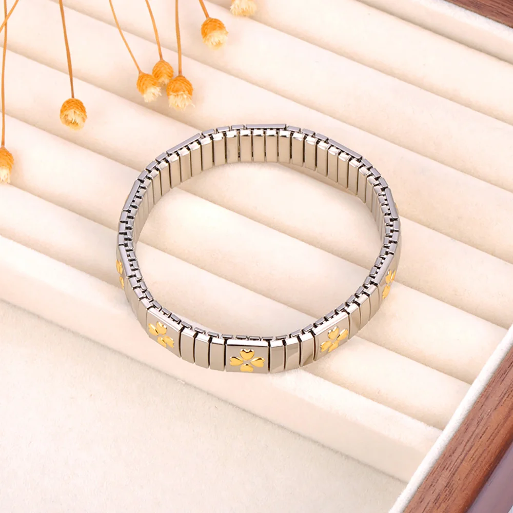 Lokaer 316L Stainless Steel CZ Crystal Elasticity Chain Bracelets For Women Real Gold Plated Trendy Waterproof Jewelry B23138