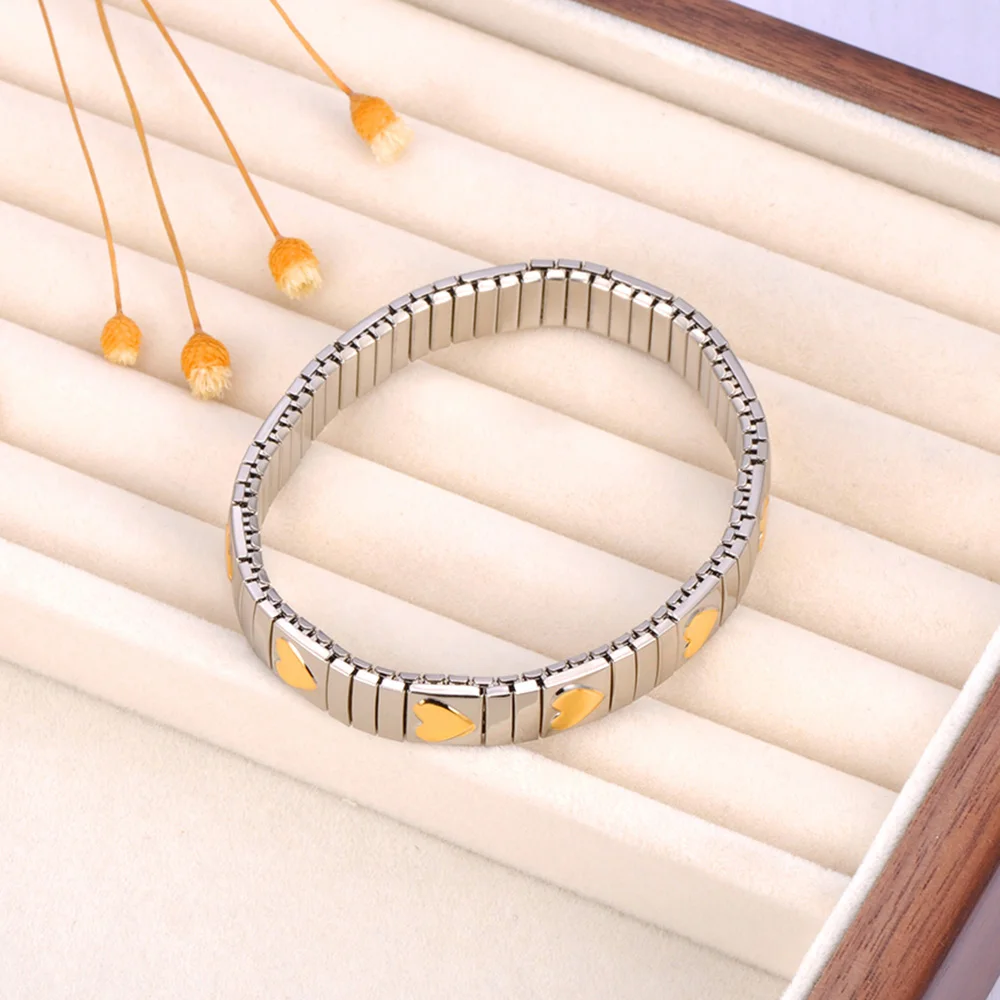 Lokaer 316L Stainless Steel CZ Crystal Elasticity Chain Bracelets For Women Real Gold Plated Trendy Waterproof Jewelry B23138