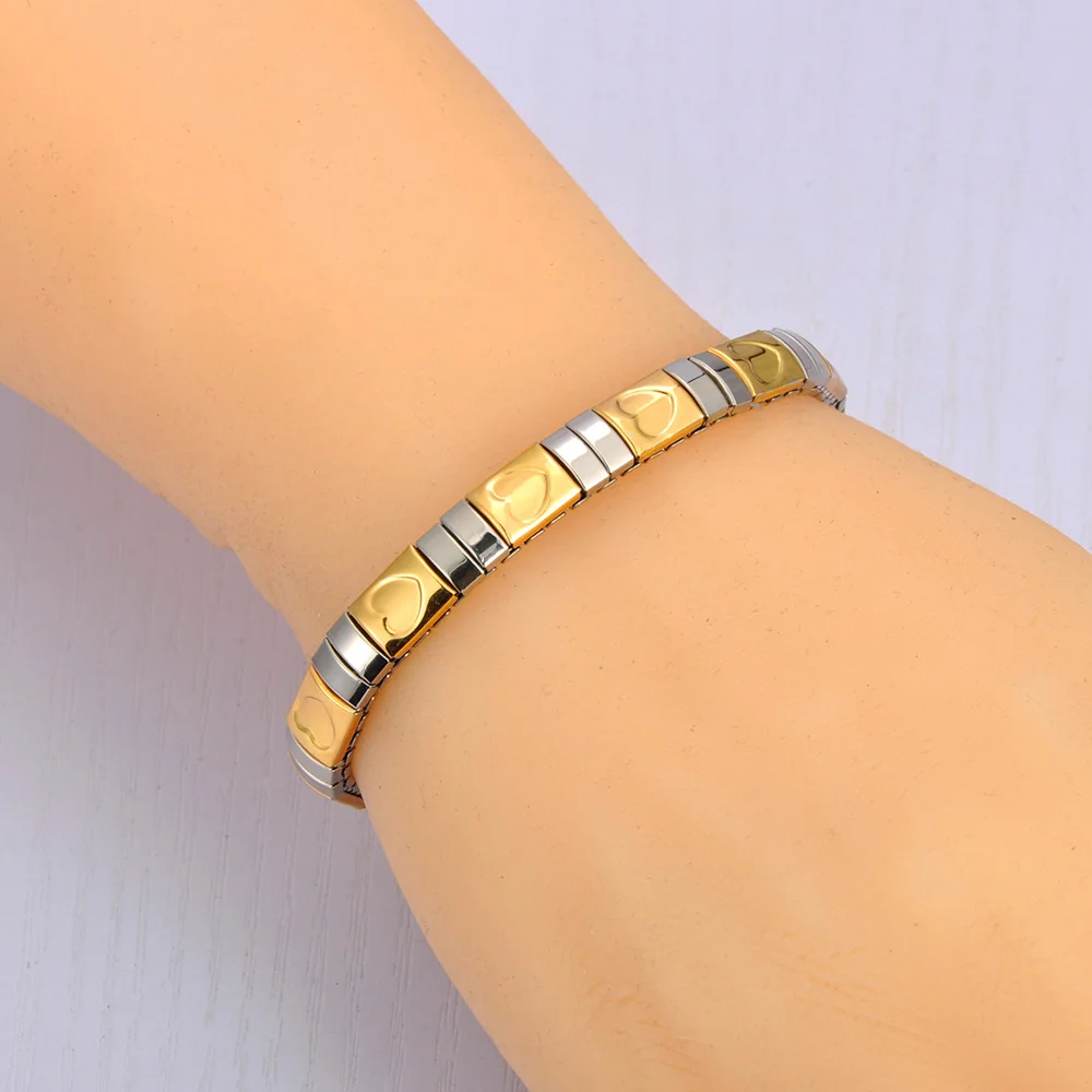 Lokaer 316L Stainless Steel CZ Crystal Elasticity Chain Bracelets For Women Real Gold Plated Trendy Waterproof Jewelry B23138