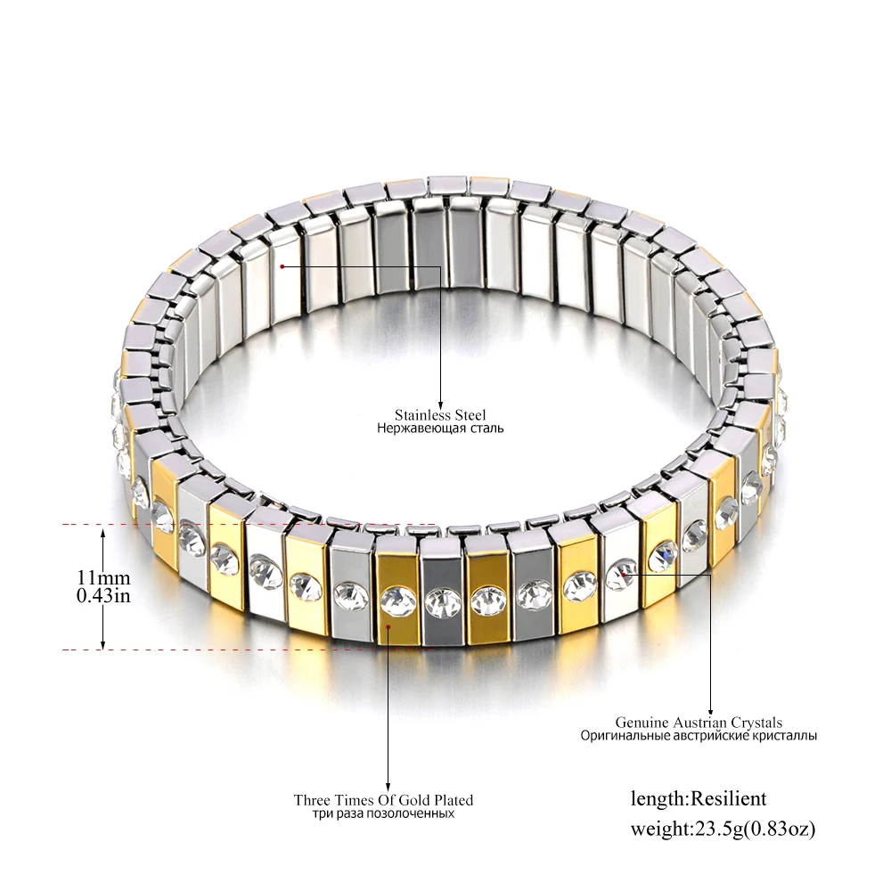 Lokaer 316L Stainless Steel CZ Crystal Elasticity Chain Bracelets For Women Real Gold Plated Trendy Waterproof Jewelry B23138